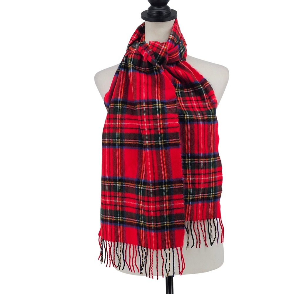 Cashmere Scarf Made in Scotland Royal Stewart Tartan Plaid Red Fringe Holiday
